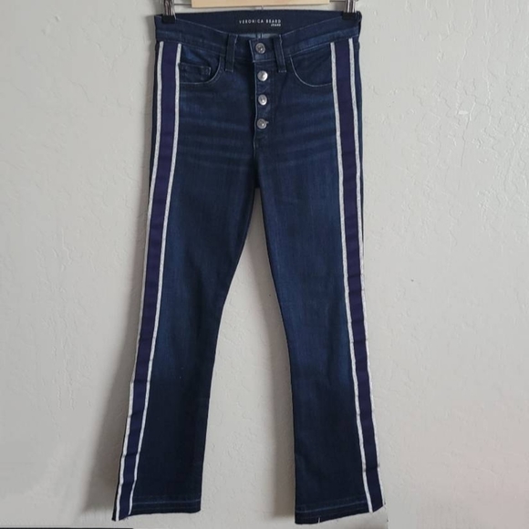 Veronica Beard Jeans Carolyn High Waist Side Tux Stripe Baby Bell 24 - Picture 3 of 12